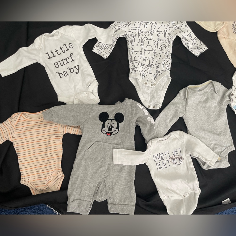 Eight Mickey & Surfer onesies, Cloud Nine (target), Carter’s, and Gerber